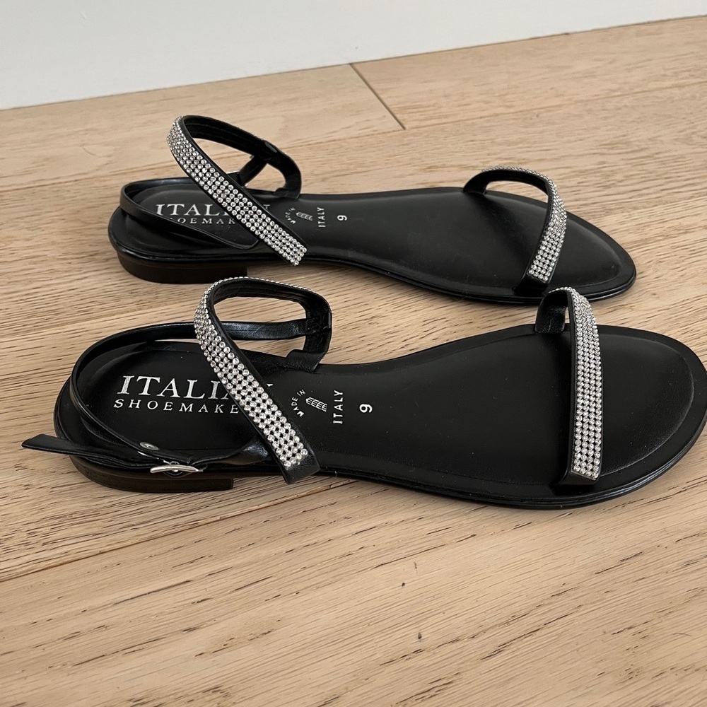 ITALIAN SHOEMAKERS Flat Double Strap Rhinestone Detail Sandal Adjustable Strap